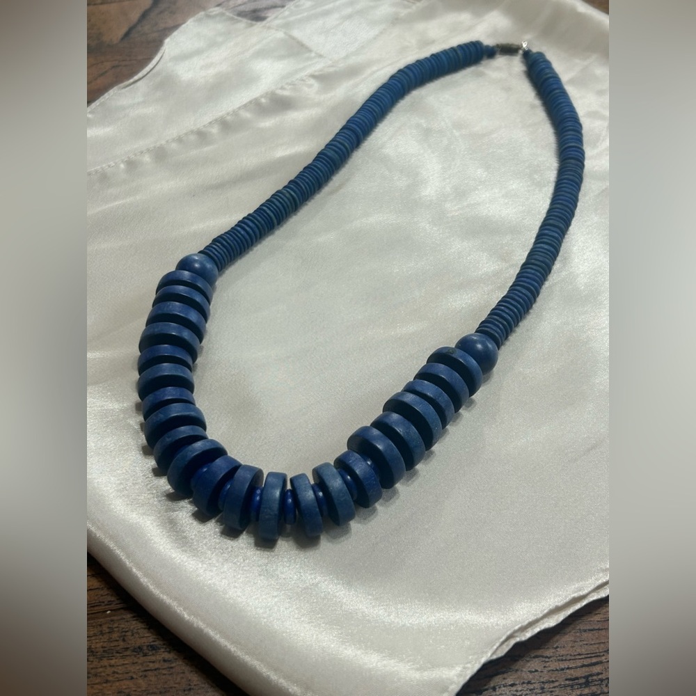 Vintage Necklace Wooden Blue Beads